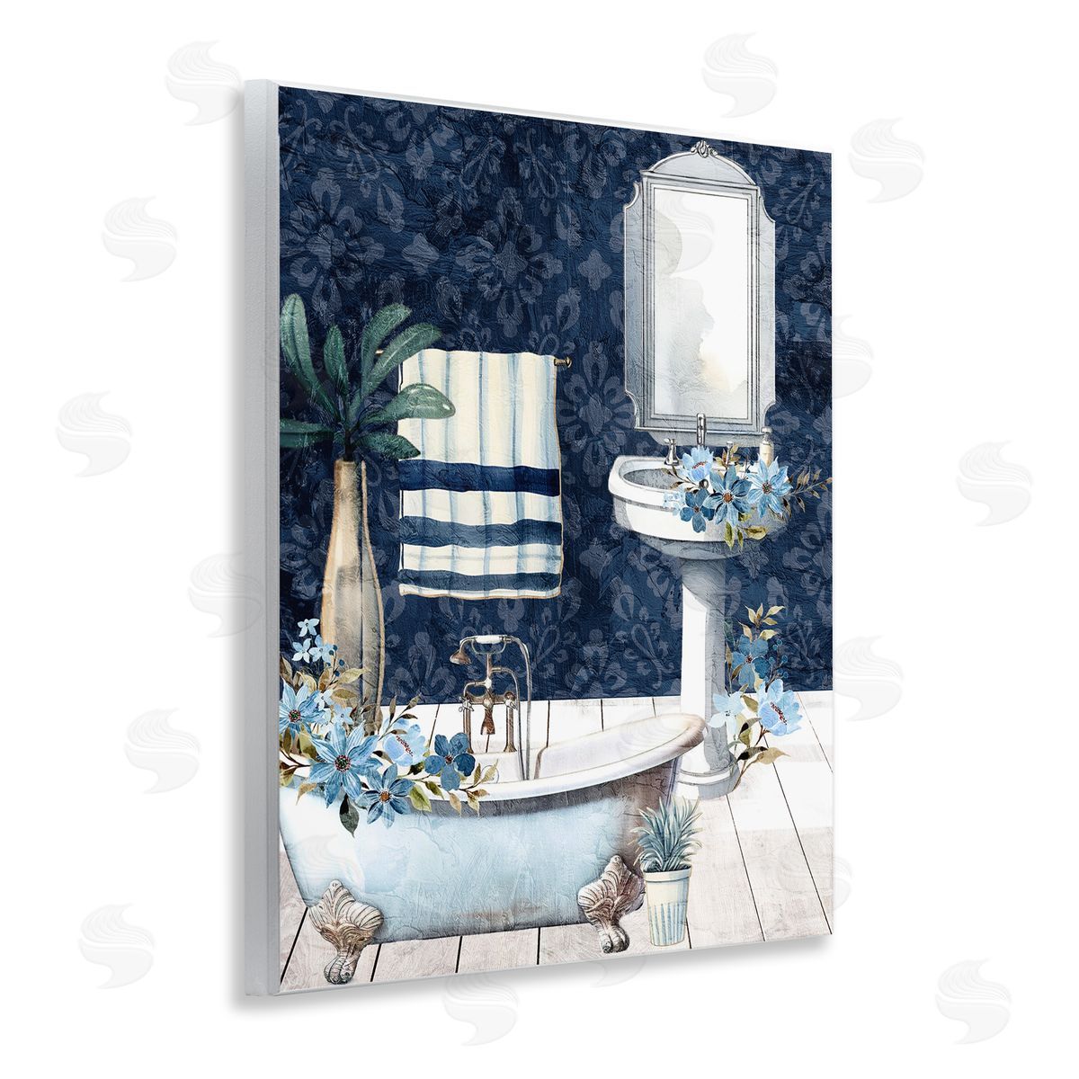 Kim Allen Blue Bath Floral Scene Canvas Wall Art Print