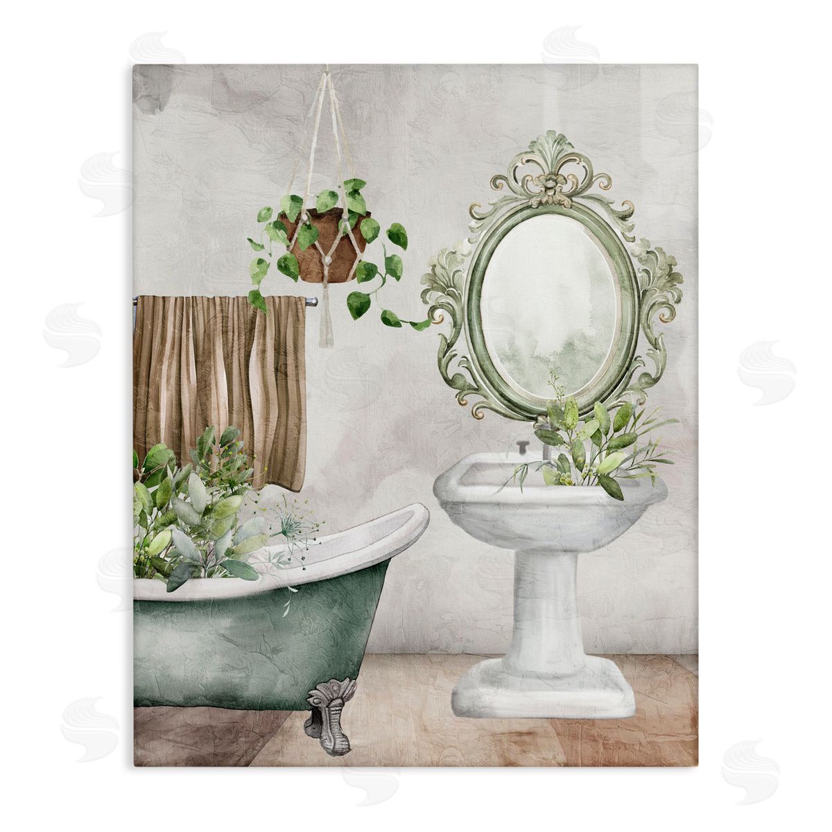 Kim Allen Bath Greens Botanical Tub Canvas Wall Art Print