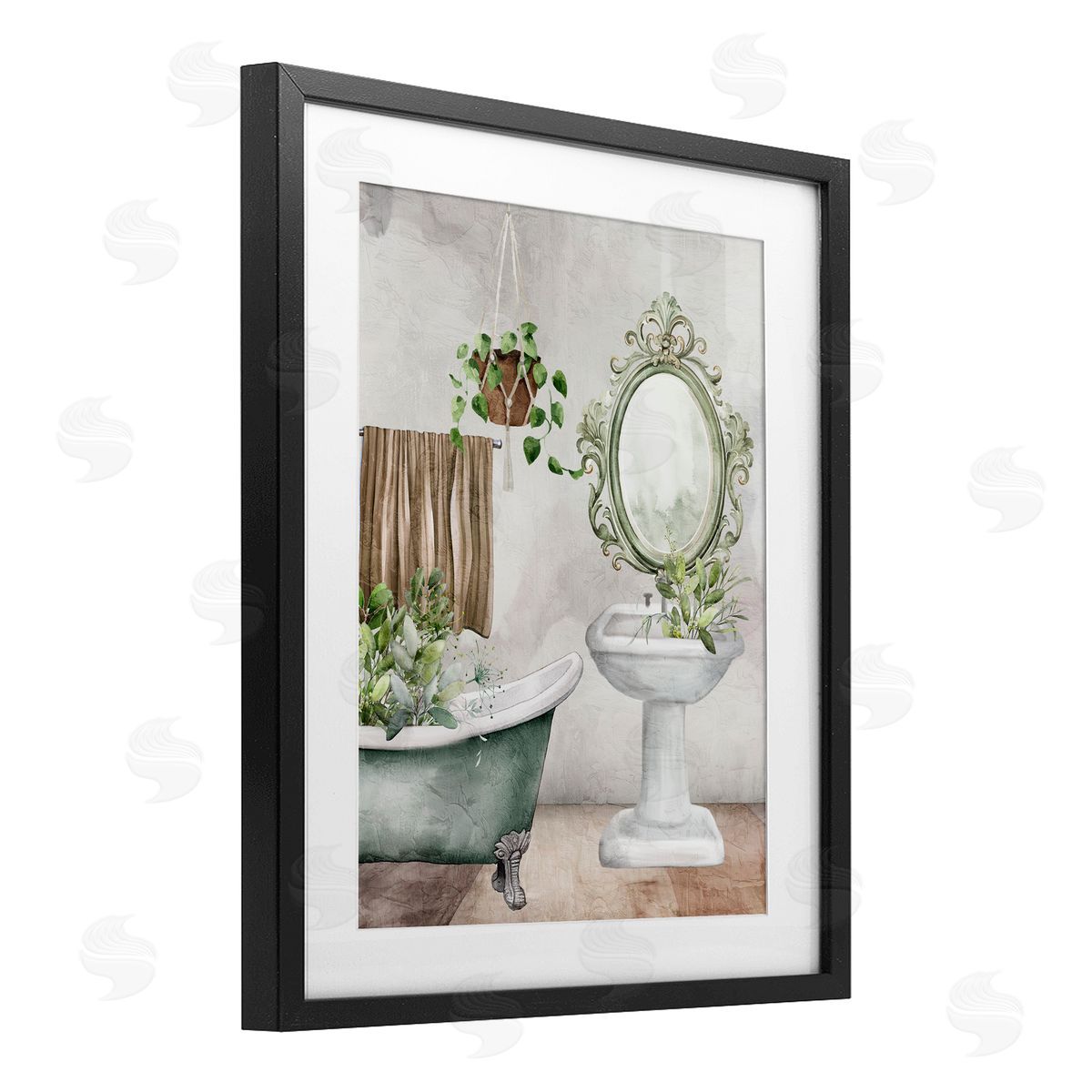 Kim Allen Bath Greens Botanical Tub Canvas Wall Art Print