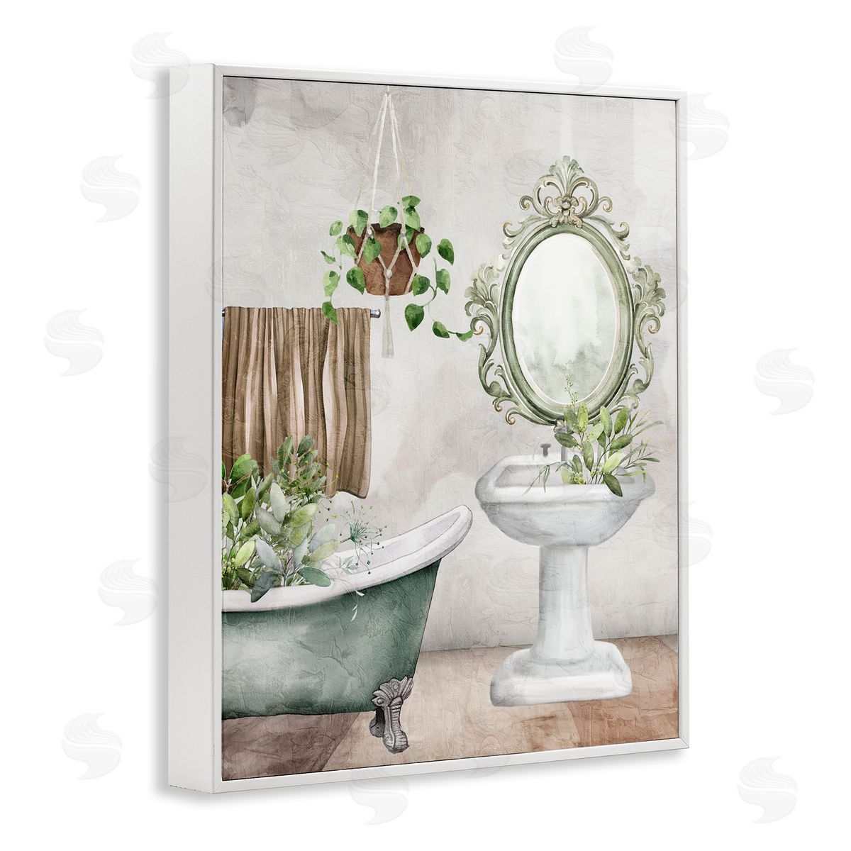Kim Allen Bath Greens Botanical Tub Canvas Wall Art Print