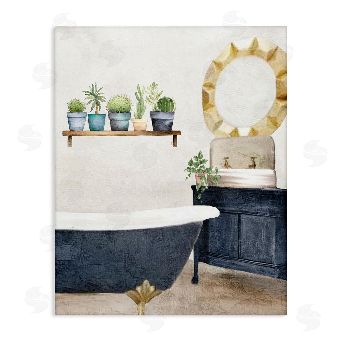 Kim Allen Blue Tub Bathroom Scene Canvas Wall Art Print