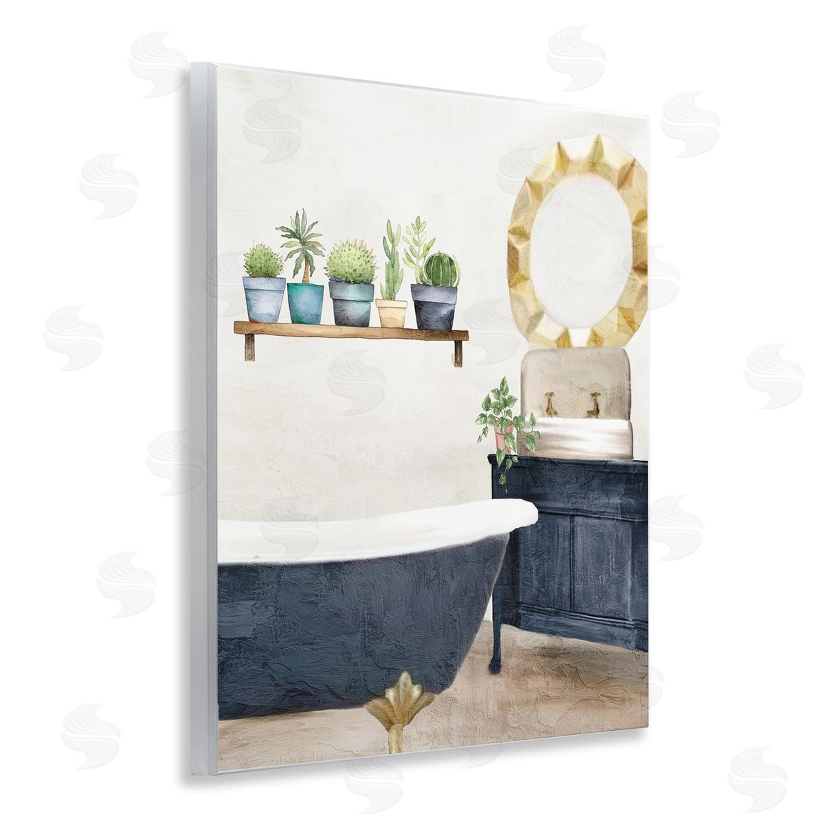 Kim Allen Blue Tub Bathroom Scene Canvas Wall Art Print