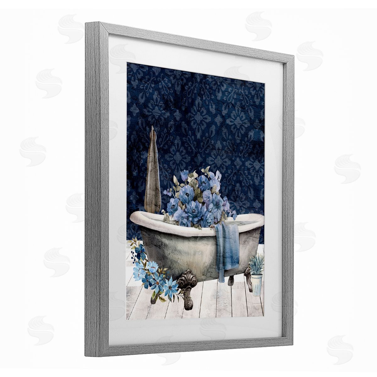 Kim Allen Blue Bath Floral Tub Canvas Wall Art Print