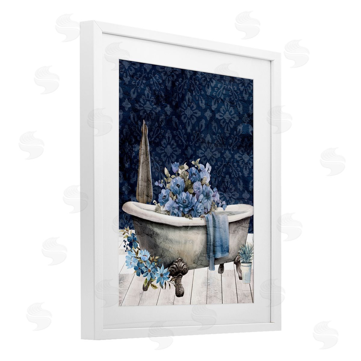 Kim Allen Blue Bath Floral Tub Canvas Wall Art Print