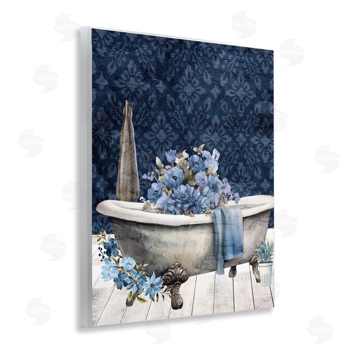 Kim Allen Blue Bath Floral Tub Canvas Wall Art Print