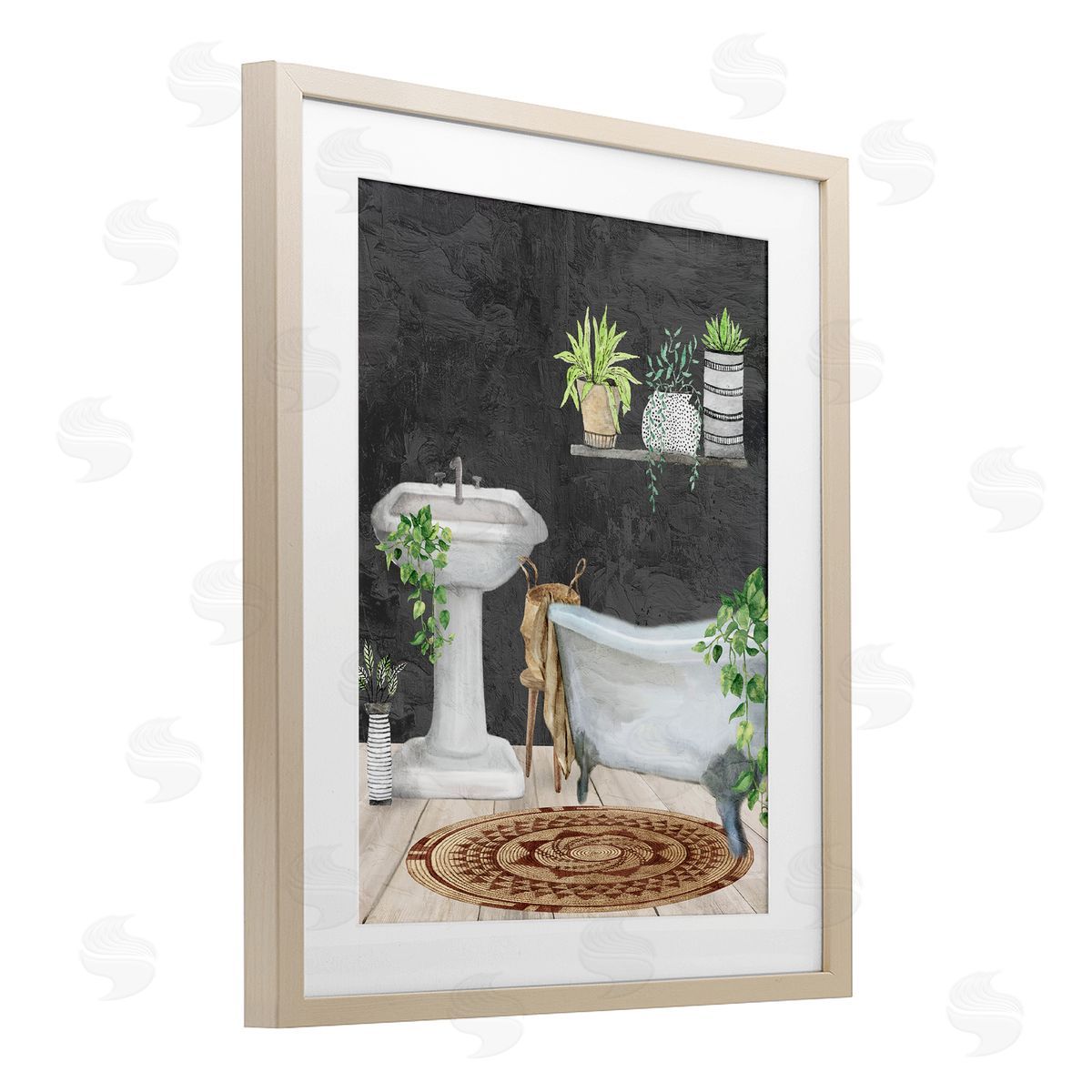 Kim Allen Relaxed Greens Bath Scene Canvas Wall Art Print