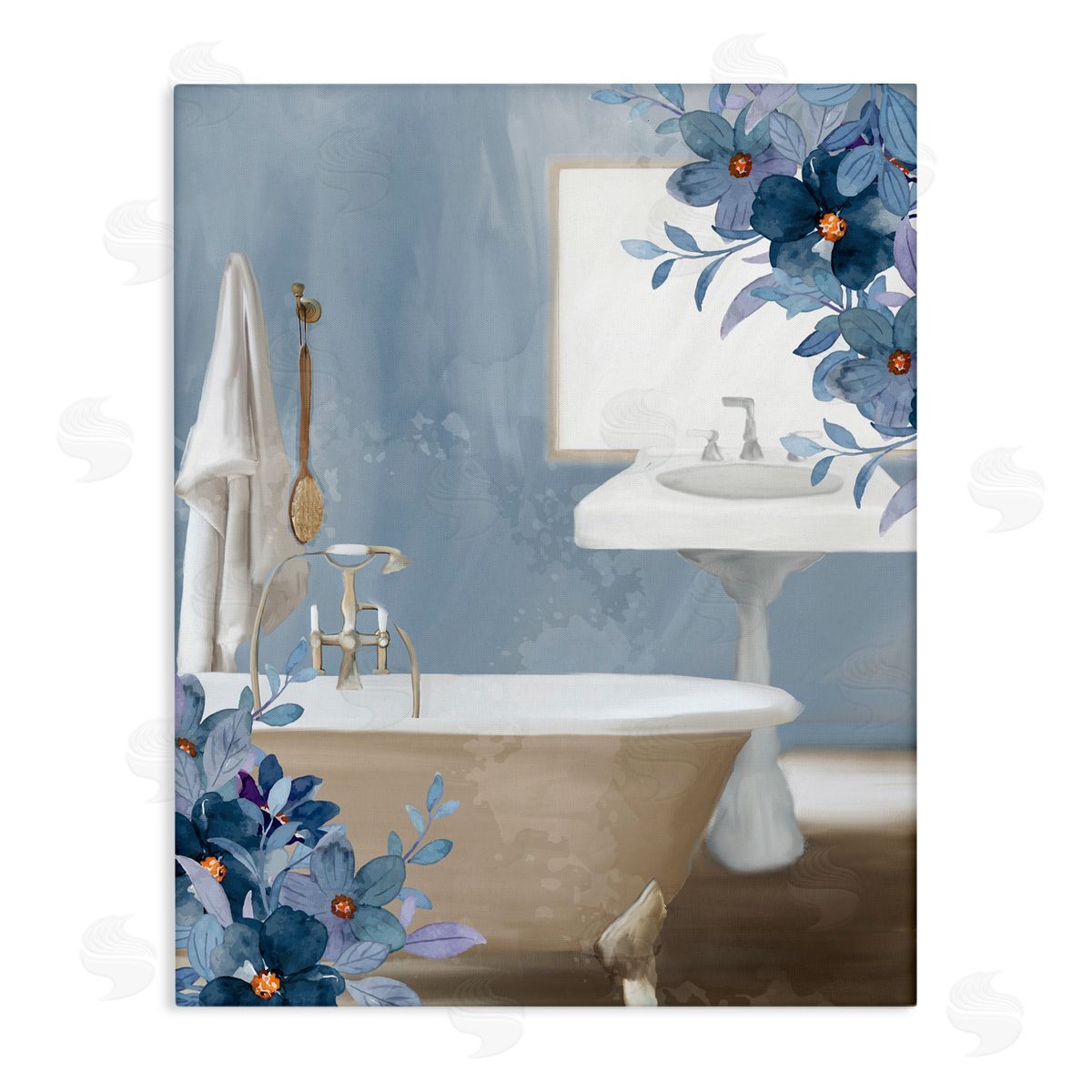 Kim Allen Bathroom Blues Floral Tub Canvas Wall Art Print