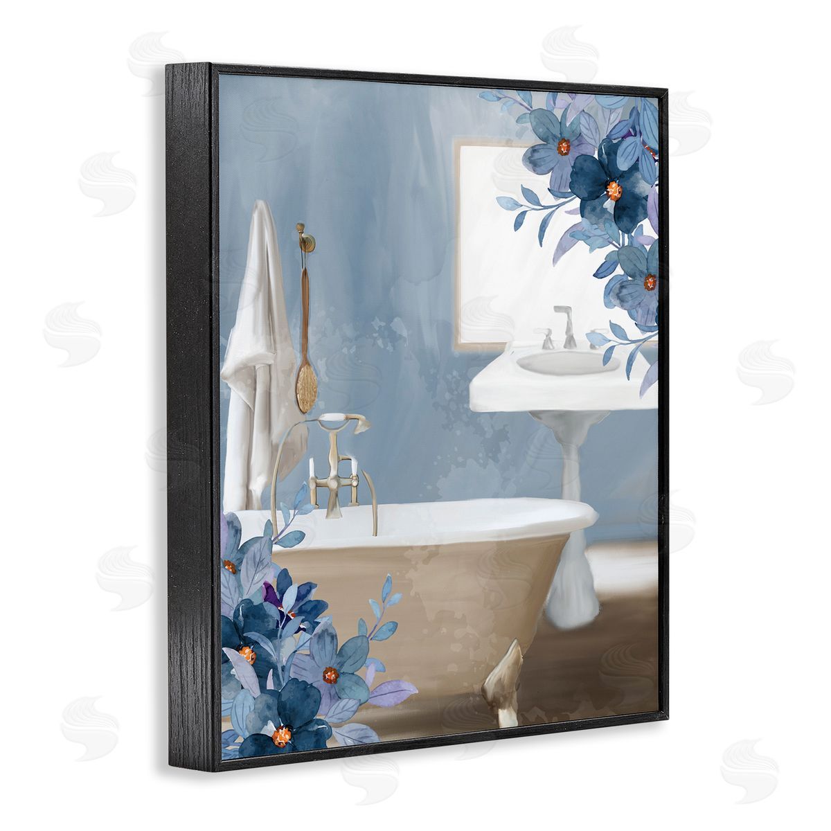 Kim Allen Bathroom Blues Floral Tub Canvas Wall Art Print