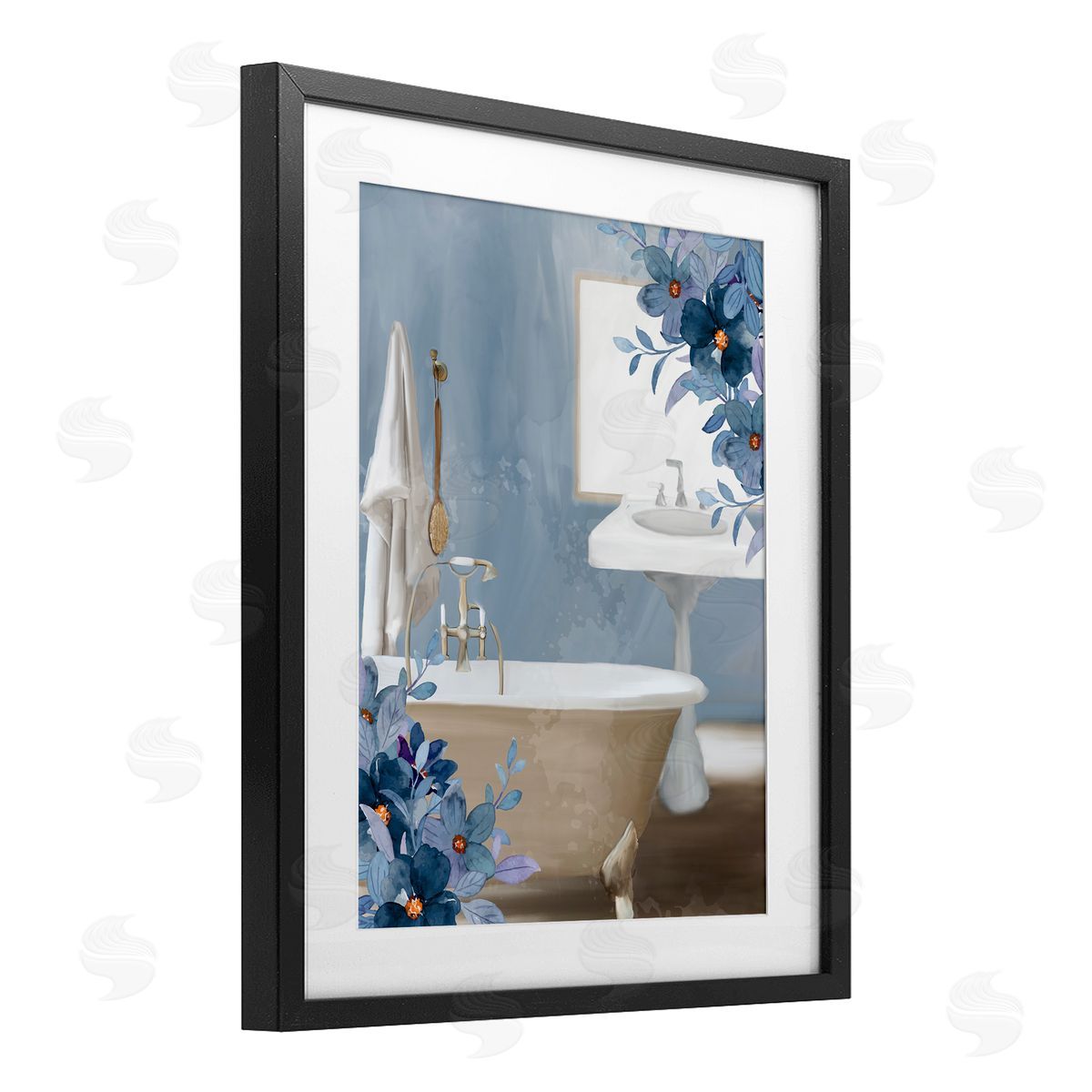 Kim Allen Bathroom Blues Floral Tub Canvas Wall Art Print