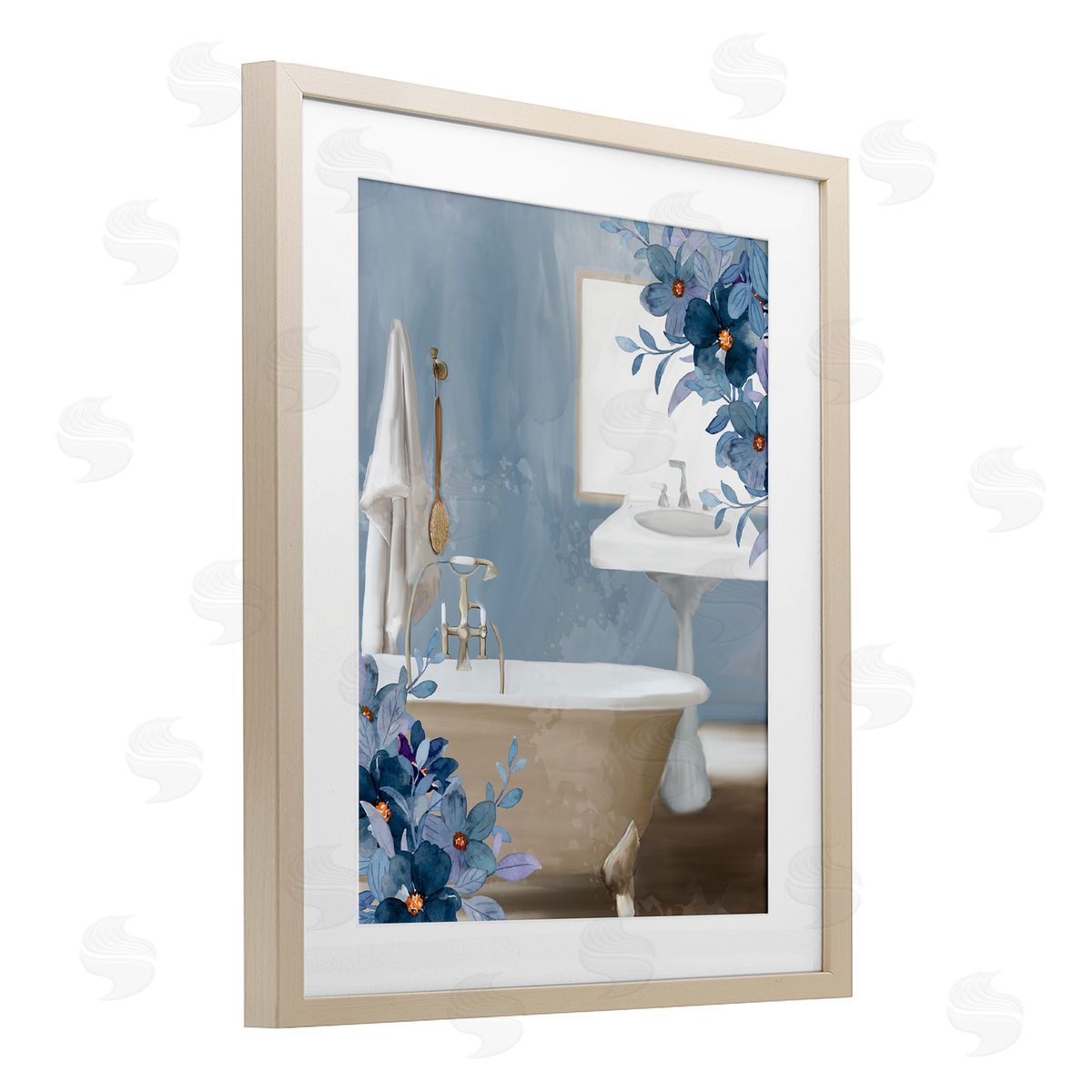 Kim Allen Bathroom Blues Floral Tub Canvas Wall Art Print