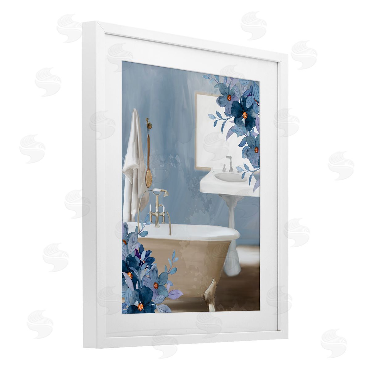 Kim Allen Bathroom Blues Floral Tub Canvas Wall Art Print