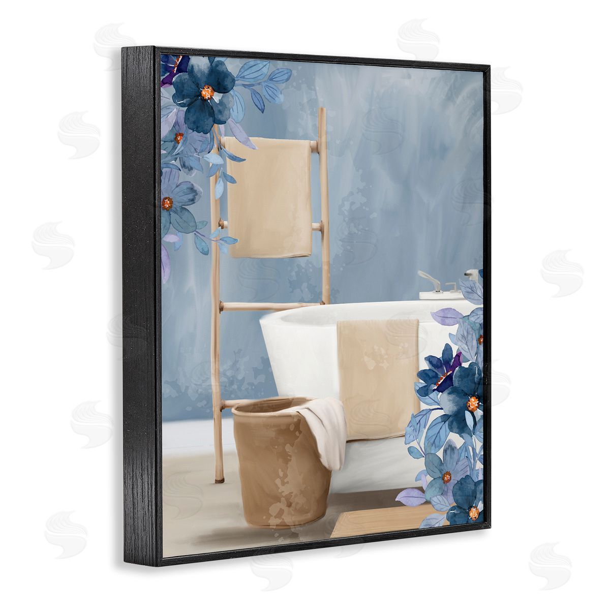 Kim Allen Bathroom Blues Floral Scene Canvas Wall Art Print