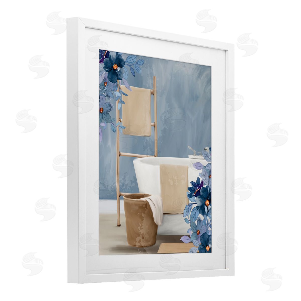 Kim Allen Bathroom Blues Floral Scene Canvas Wall Art Print