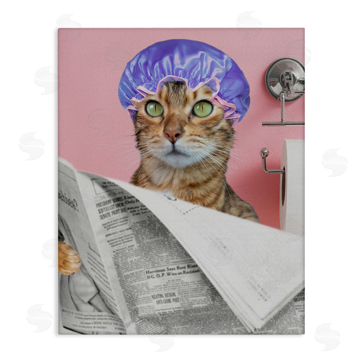 Jesse Keith Showercap Cat Bathroom Humor Canvas Wall Art Print