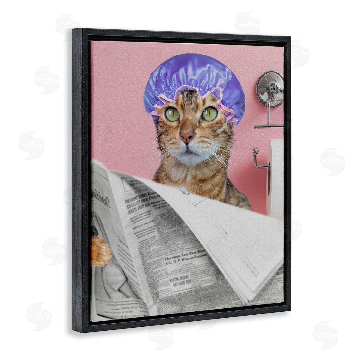 Jesse Keith Showercap Cat Bathroom Humor Canvas Wall Art Print