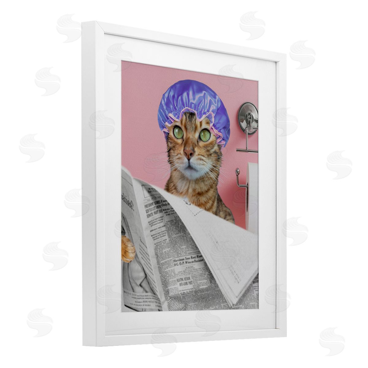 Jesse Keith Showercap Cat Bathroom Humor Canvas Wall Art Print