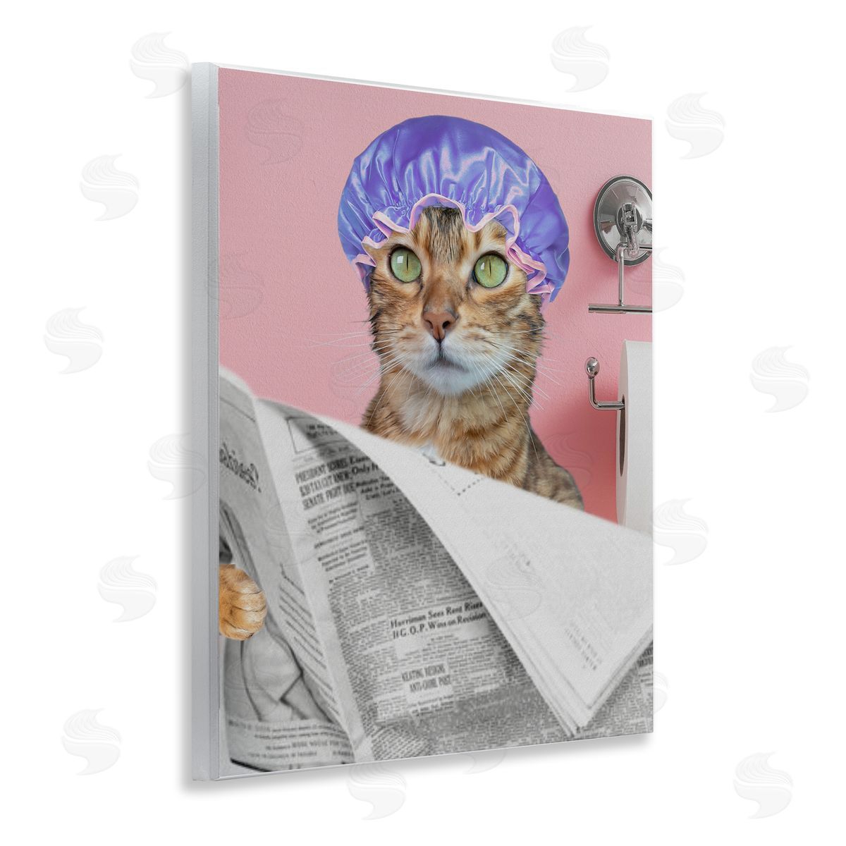 Jesse Keith Showercap Cat Bathroom Humor Canvas Wall Art Print