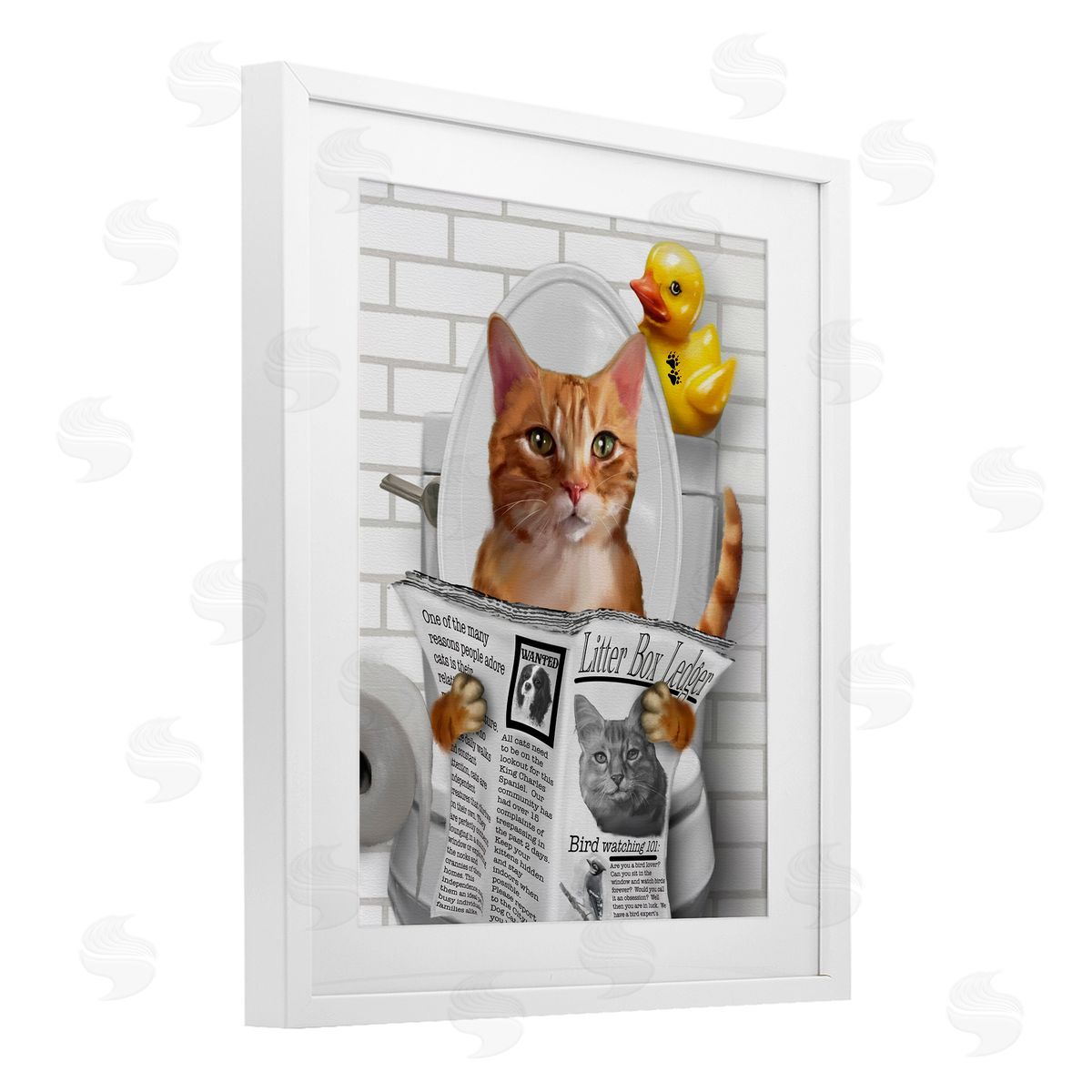 Matthew Piotrowicz Cat on Toilet with Ducky Canvas Wall Art Print