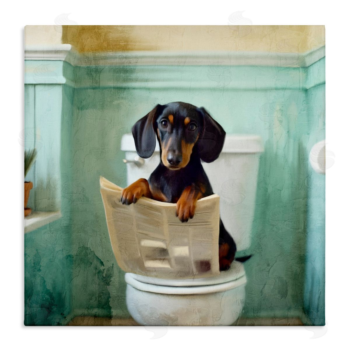 Kim Allen Light Reading Dog Toilet Canvas Wall Art Print