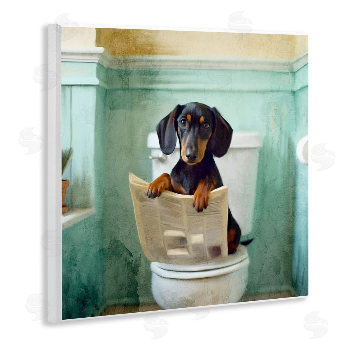 Kim Allen Light Reading Dog Toilet Canvas Wall Art Print