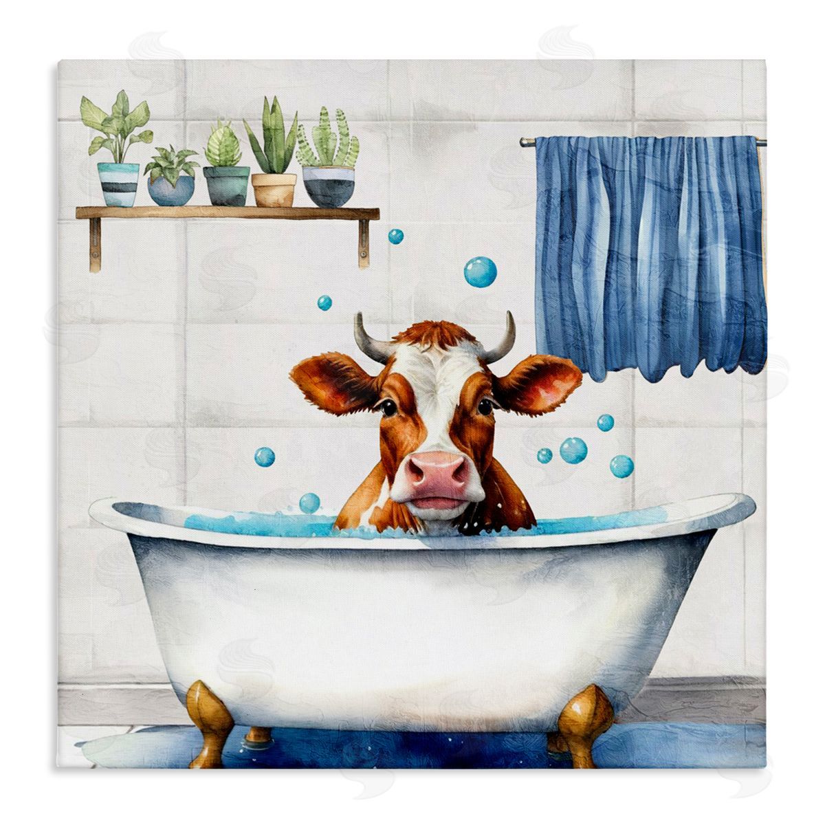 Kim Allen Suds Cow Bathtub Canvas Wall Art Print