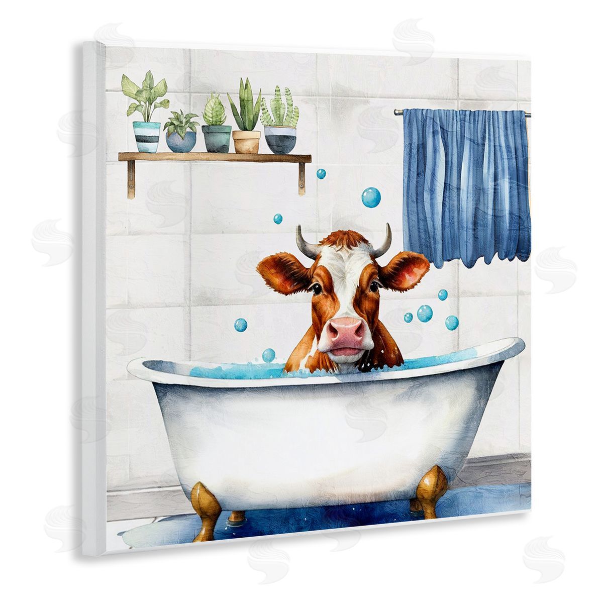 Kim Allen Suds Cow Bathtub Canvas Wall Art Print