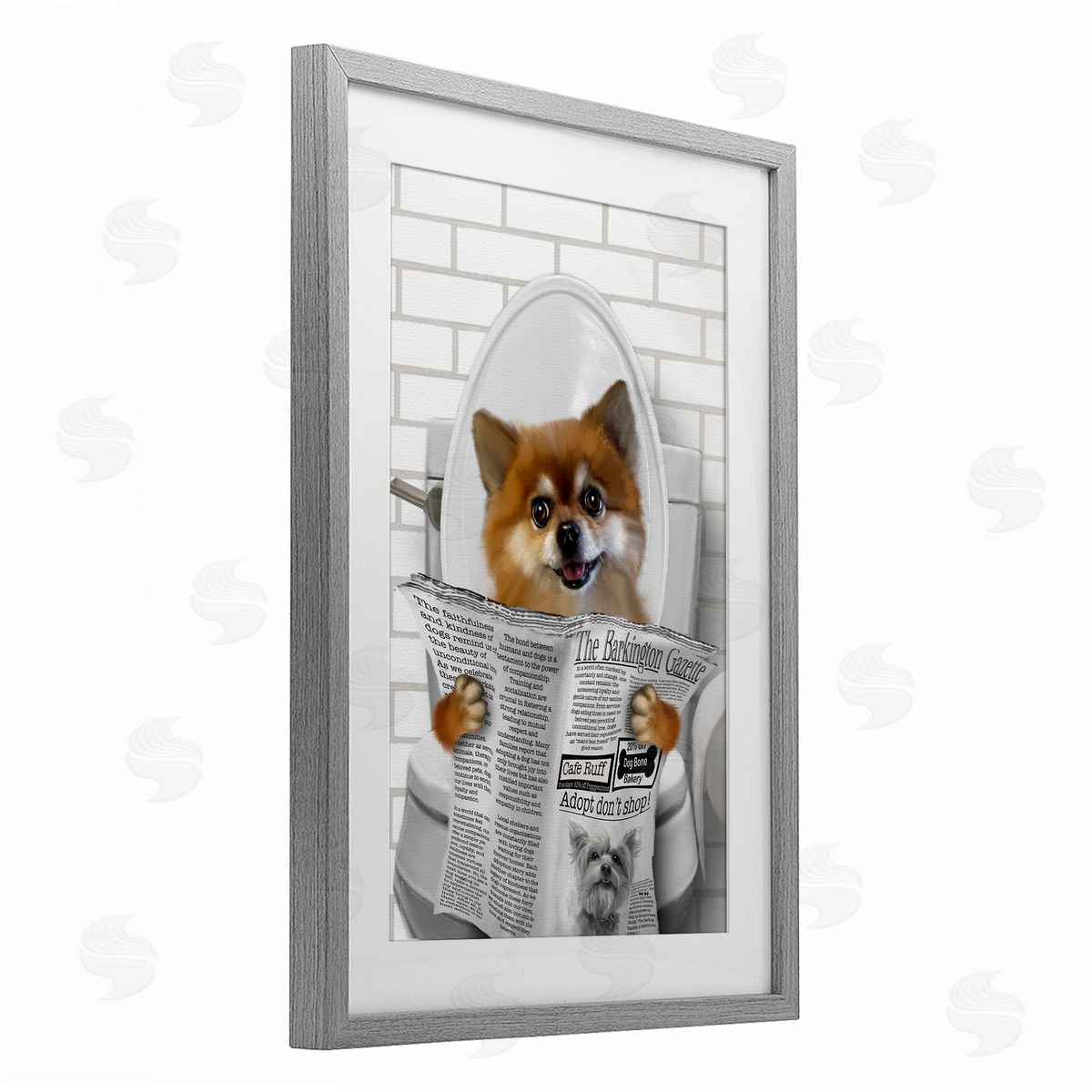 Matthew Piotrowicz Pomeranian Dog on Toilet Canvas Wall Art Print