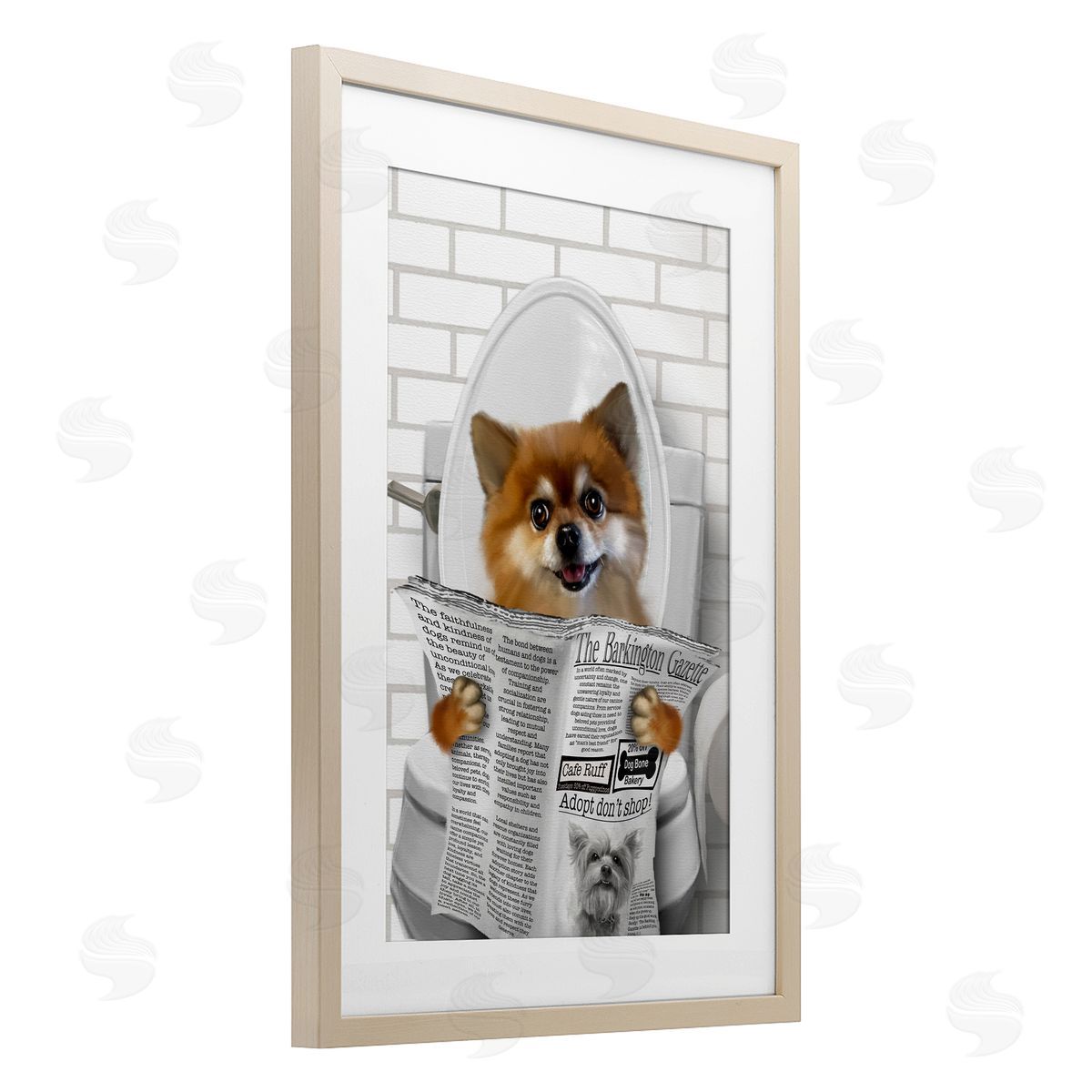 Matthew Piotrowicz Pomeranian Dog on Toilet Canvas Wall Art Print