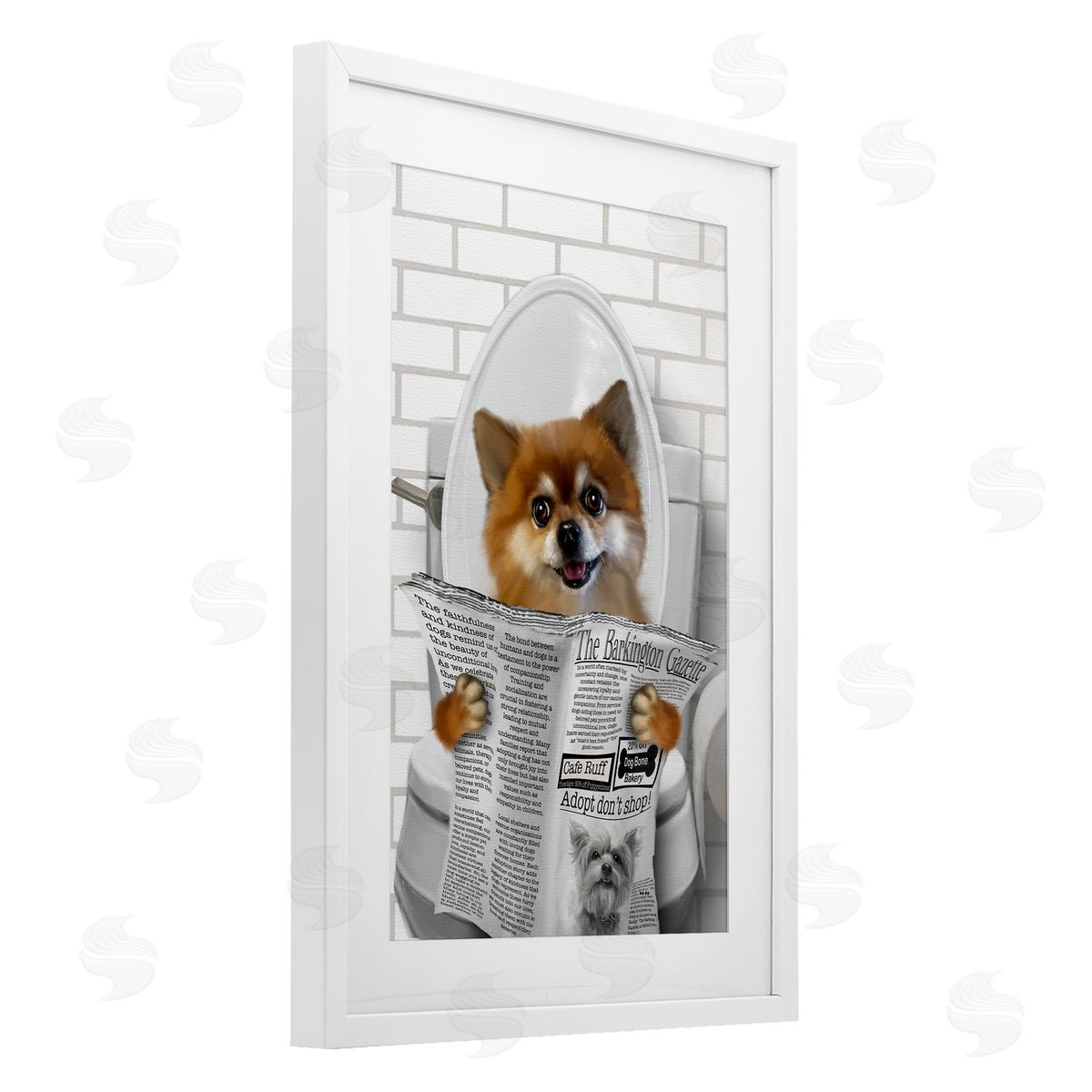Matthew Piotrowicz Pomeranian Dog on Toilet Canvas Wall Art Print