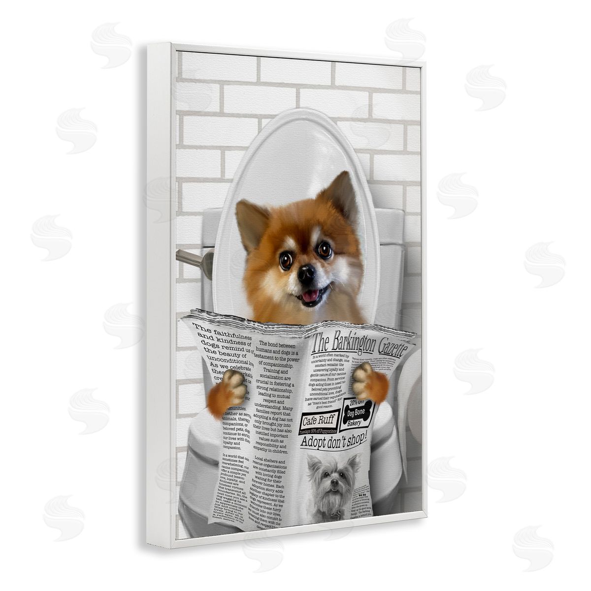 Matthew Piotrowicz Pomeranian Dog on Toilet Canvas Wall Art Print