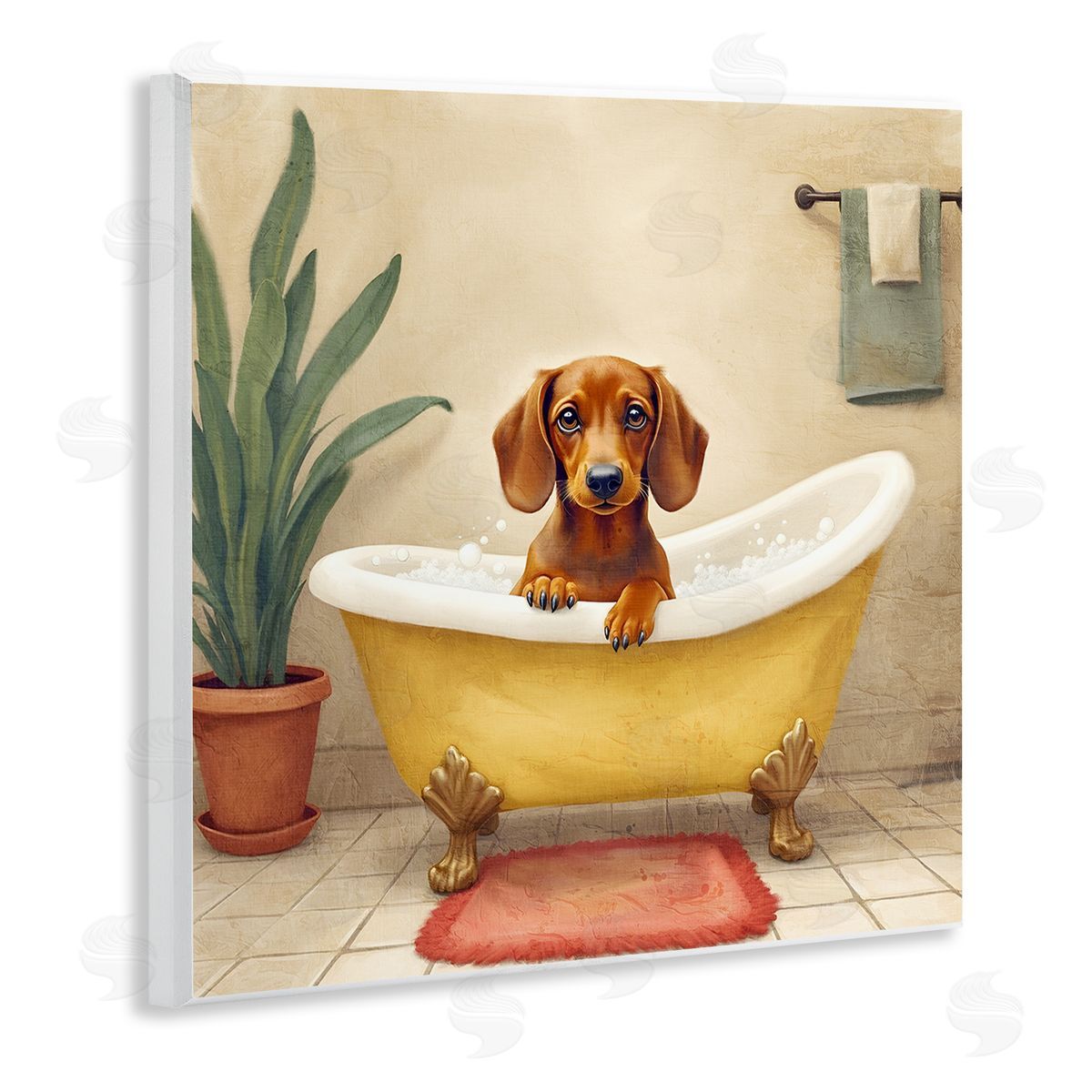 Kim Allen Bubble Bath Brown Dog Canvas Wall Art Print