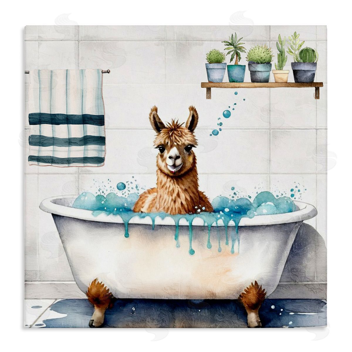 Kim Allen Suds Alpaca Bathtub Canvas Wall Art Print
