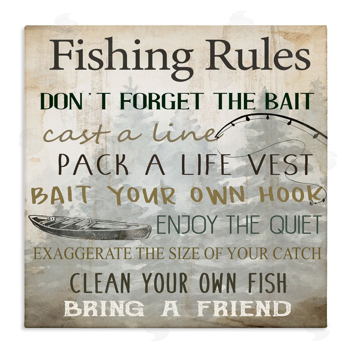 Kim Allen Fishing Rules Rustic List Canvas Wall Art Print