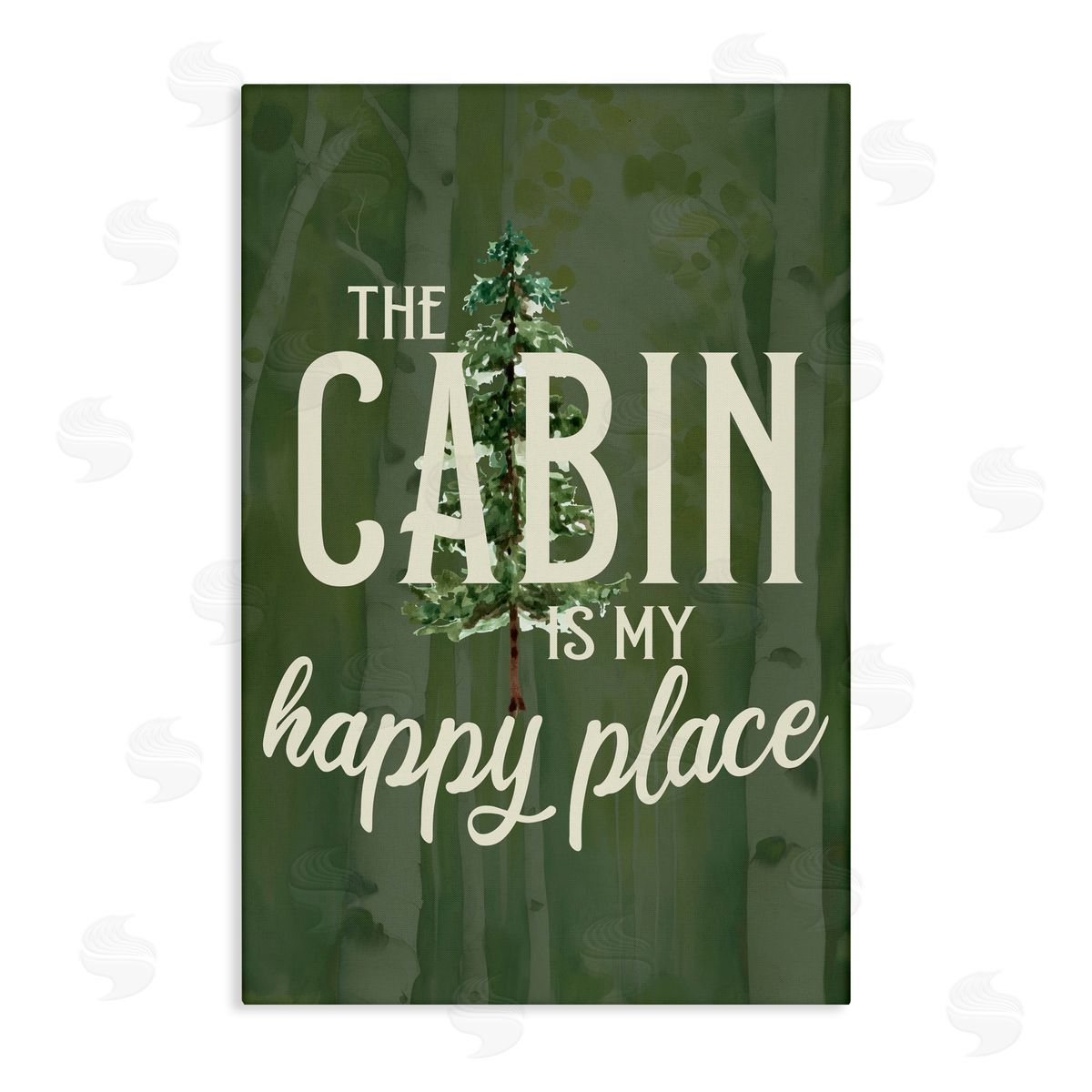 Kim Allen Cabin is Happy Places Green Canvas Wall Art Print
