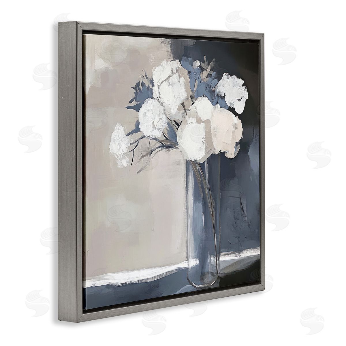 Mona Grace Gentle Petals Grey & Beige Canvas Wall Art Print