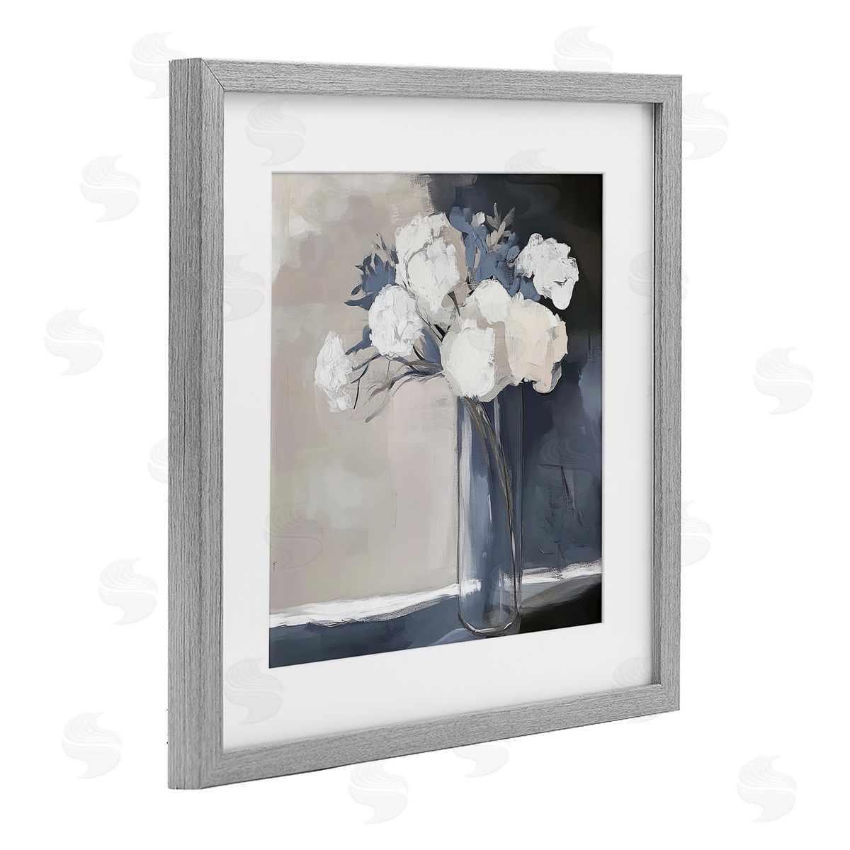 Mona Grace Gentle Petals Grey & Beige Canvas Wall Art Print