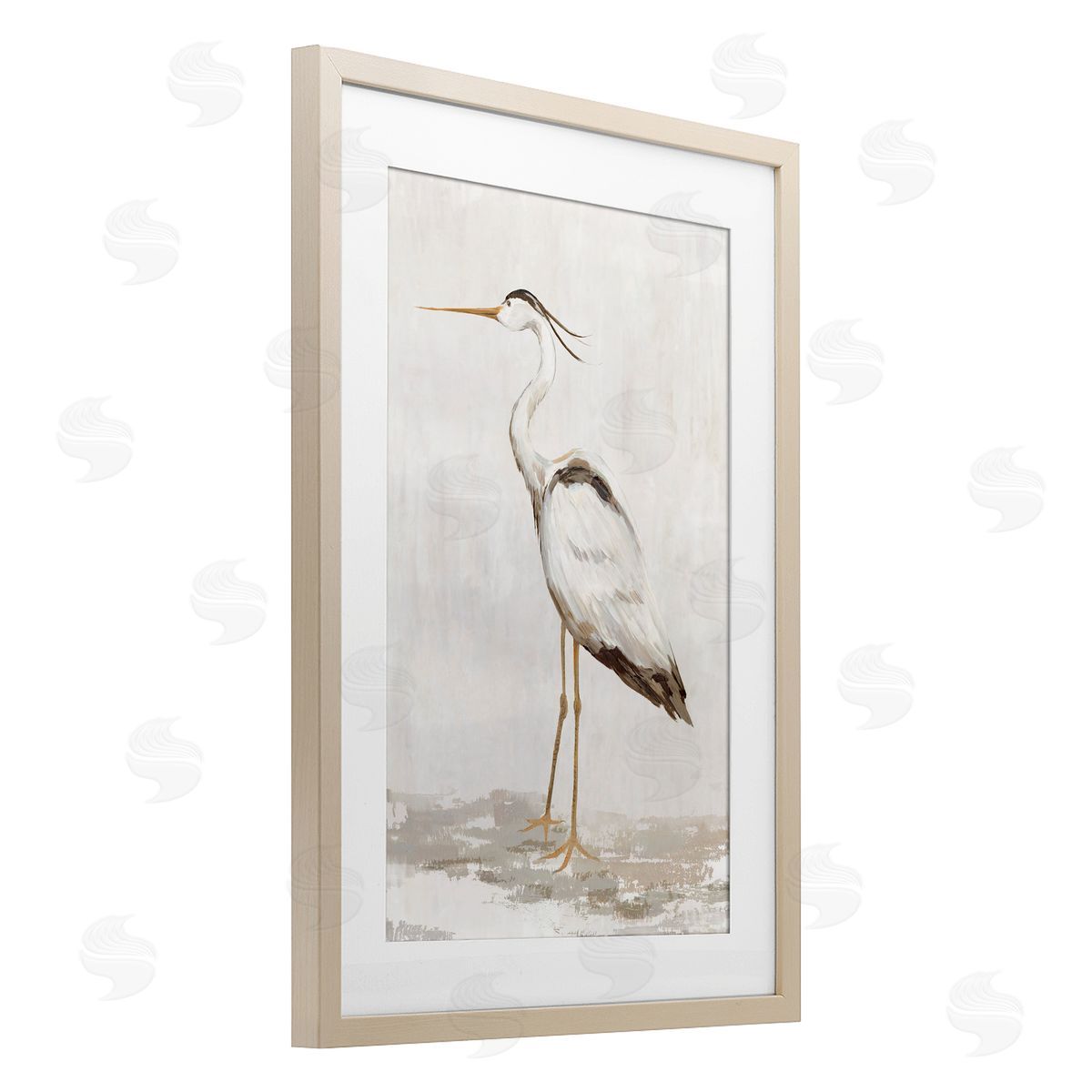 Hannah Dawson Serene Heron on Beige Canvas Wall Art Print