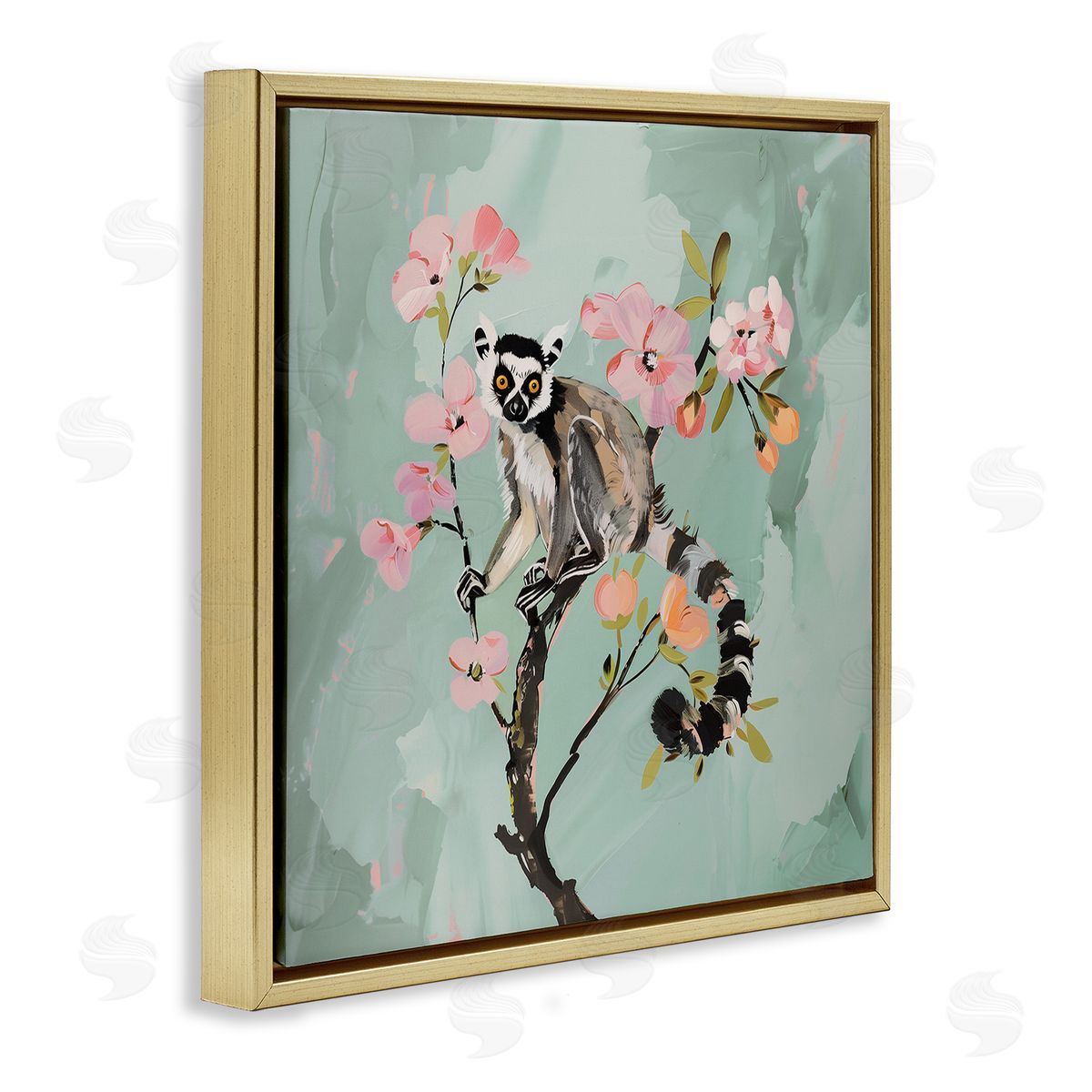 Amanda Tsoukanelis Lemur Perched on Spring Blooms Canvas Wall Art Print