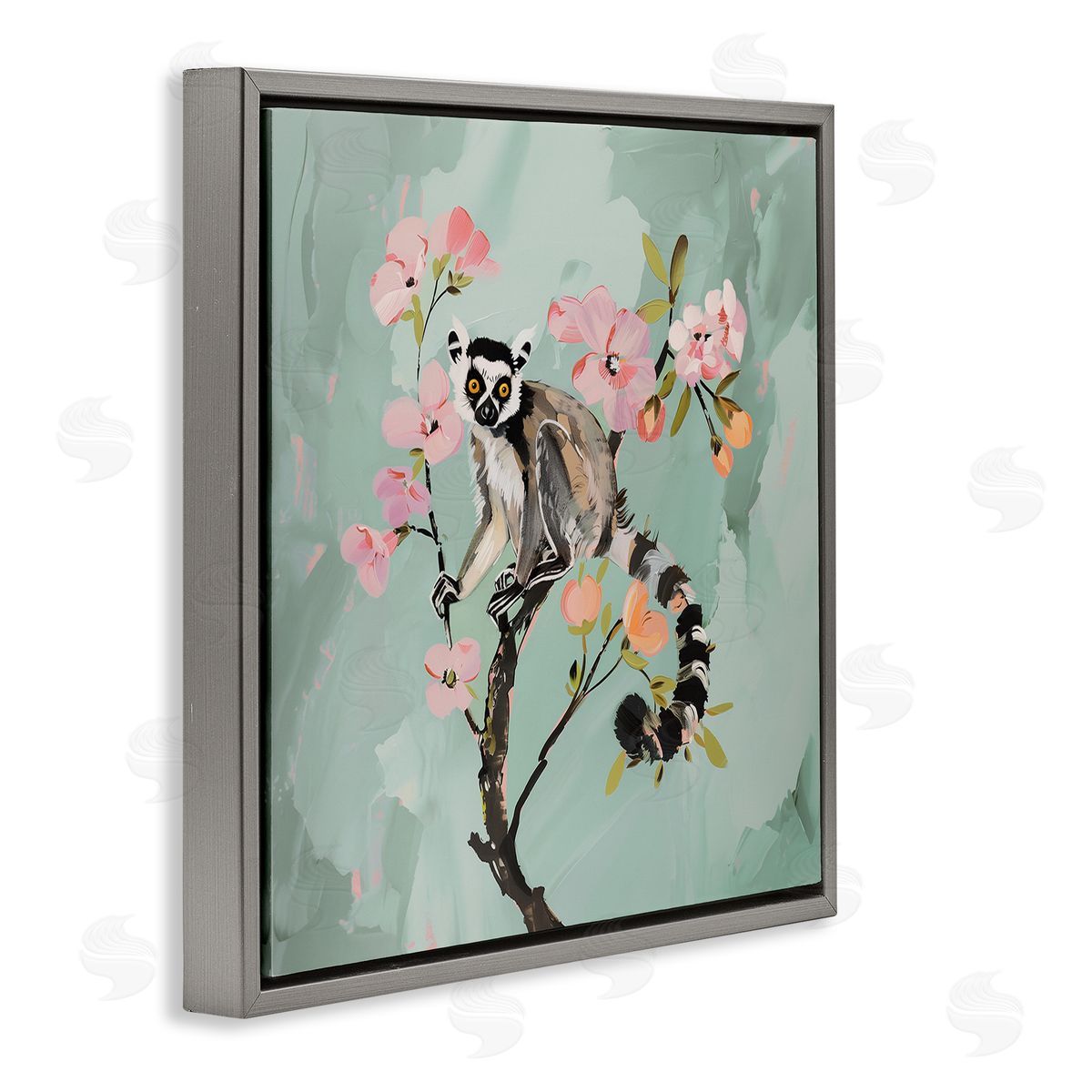 Amanda Tsoukanelis Lemur Perched on Spring Blooms Canvas Wall Art Print