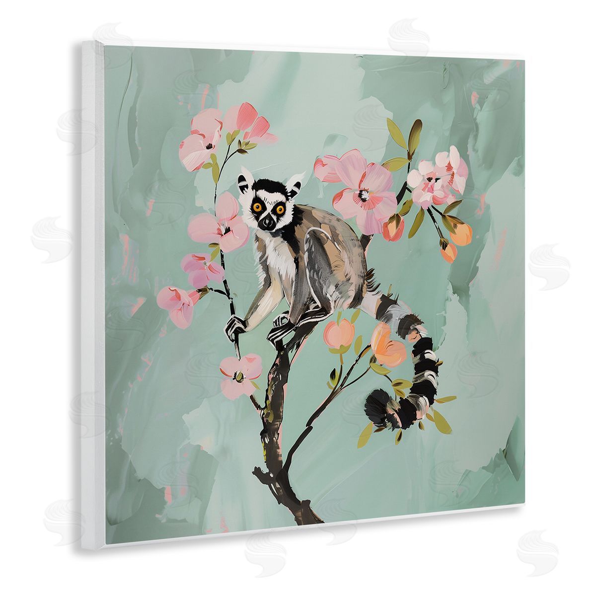 Amanda Tsoukanelis Lemur Perched on Spring Blooms Canvas Wall Art Print