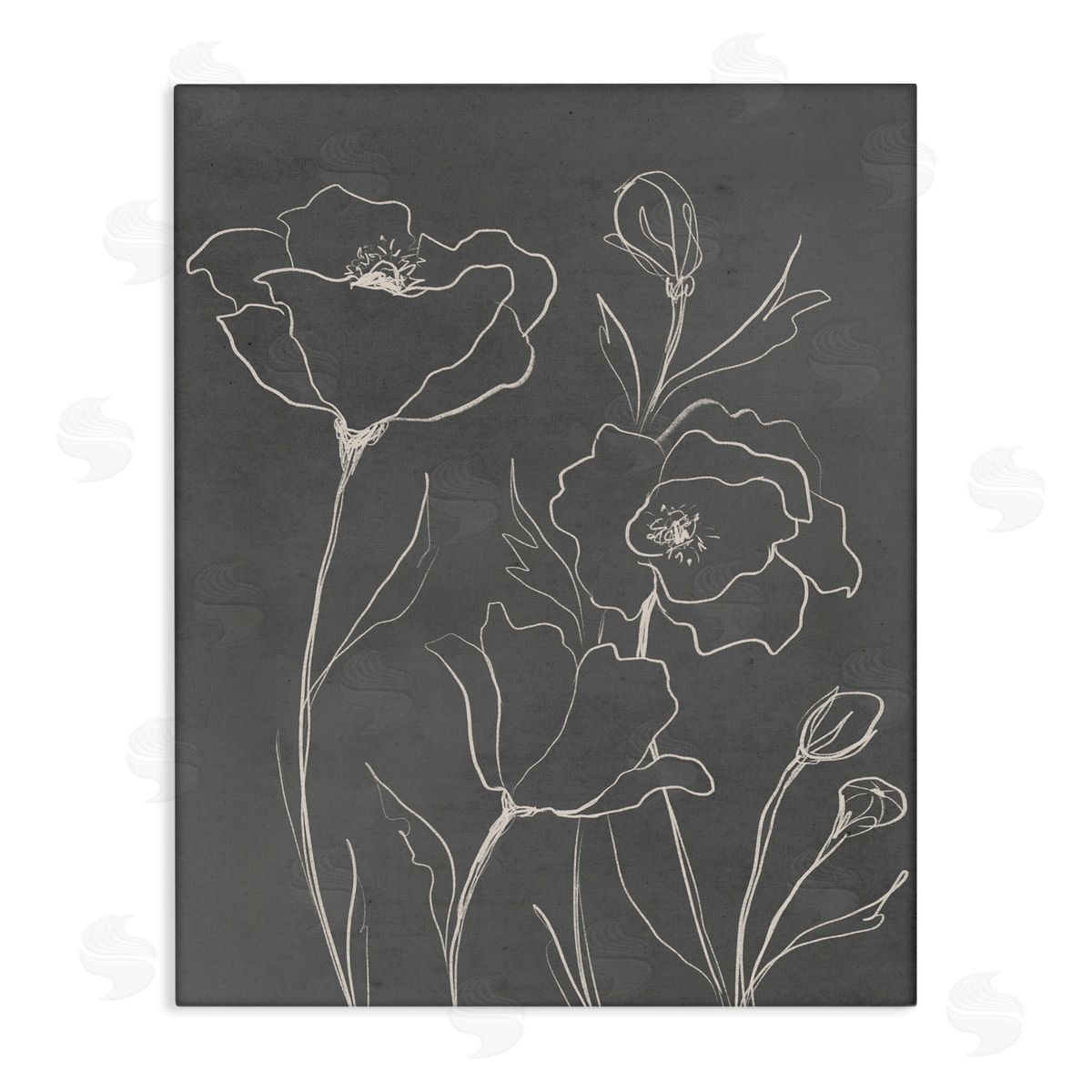 Elizabeth Medley Gray Poppies Outline Canvas Wall Art Print
