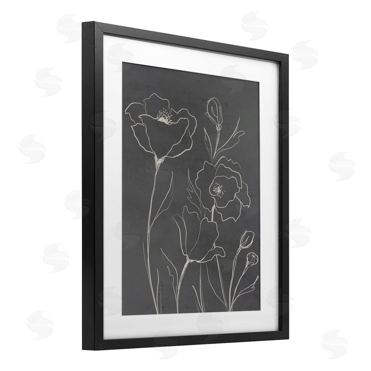 Elizabeth Medley Gray Poppies Outline Canvas Wall Art Print