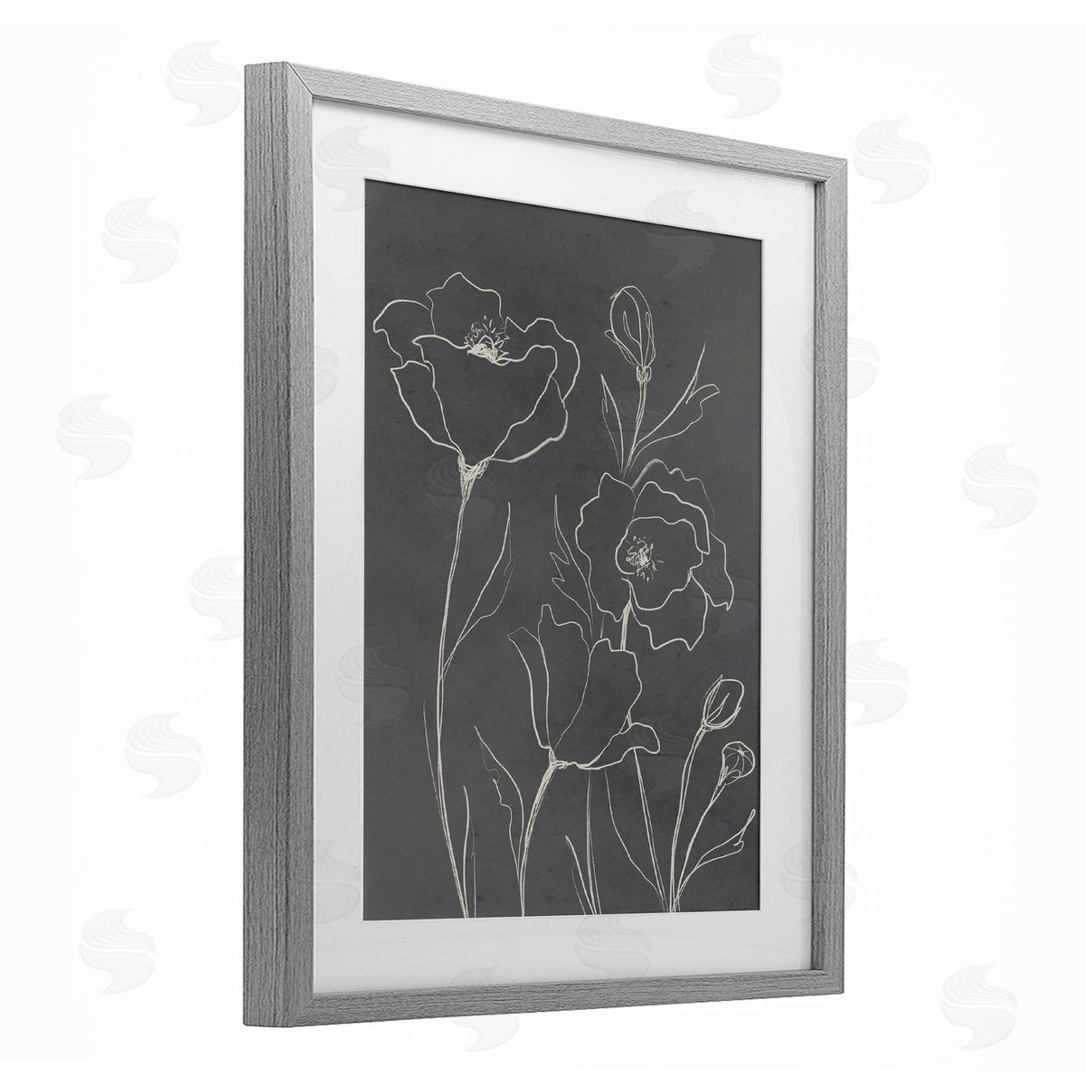 Elizabeth Medley Gray Poppies Outline Canvas Wall Art Print