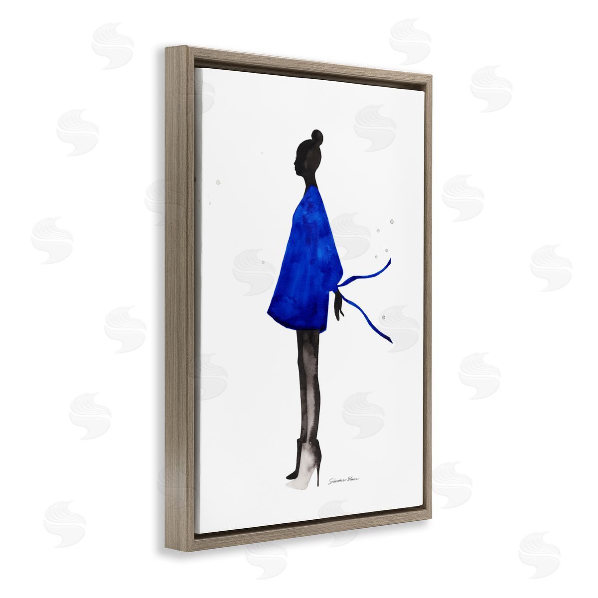 Simone Elum Girl In Blue Dress Silhouette Canvas Wall Art Print