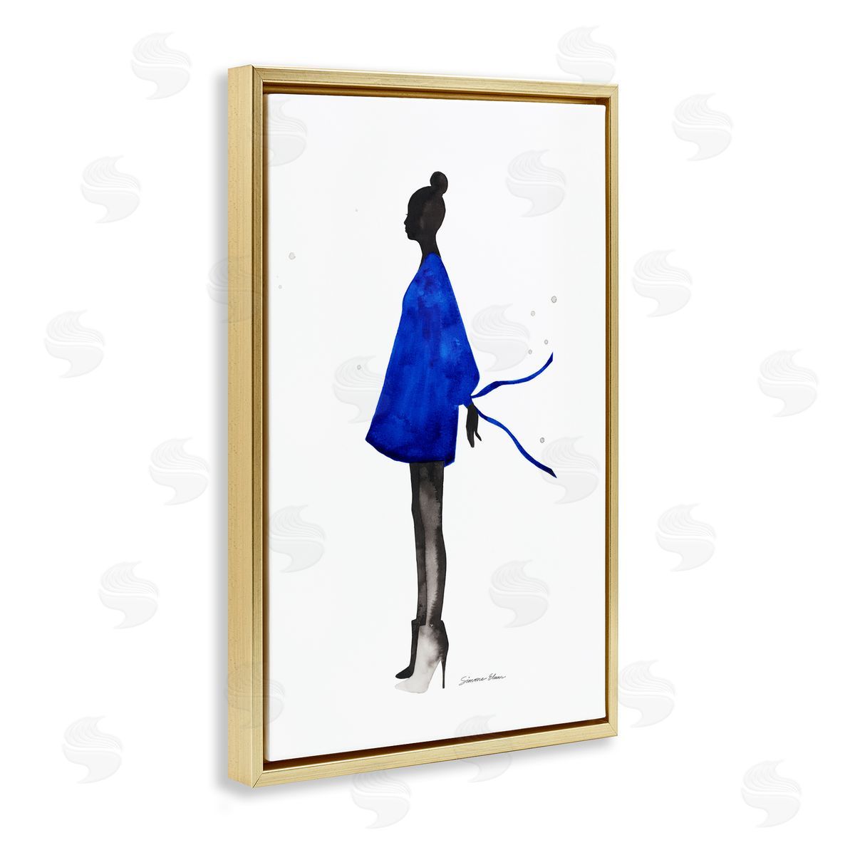 Simone Elum Girl In Blue Dress Silhouette Canvas Wall Art Print