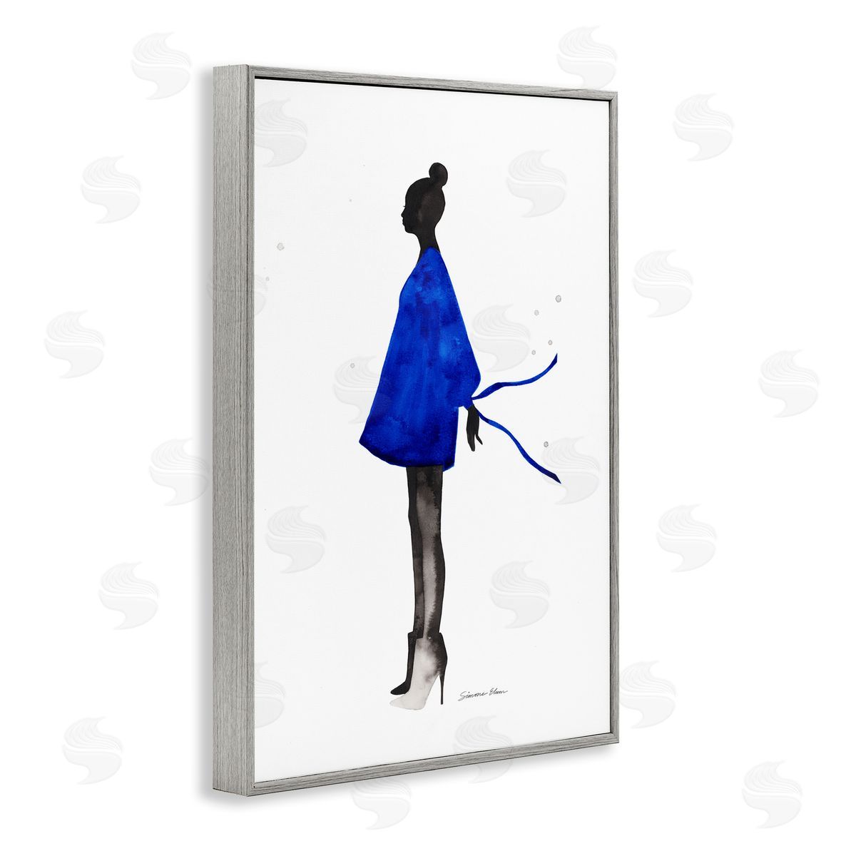 Simone Elum Girl In Blue Dress Silhouette Canvas Wall Art Print