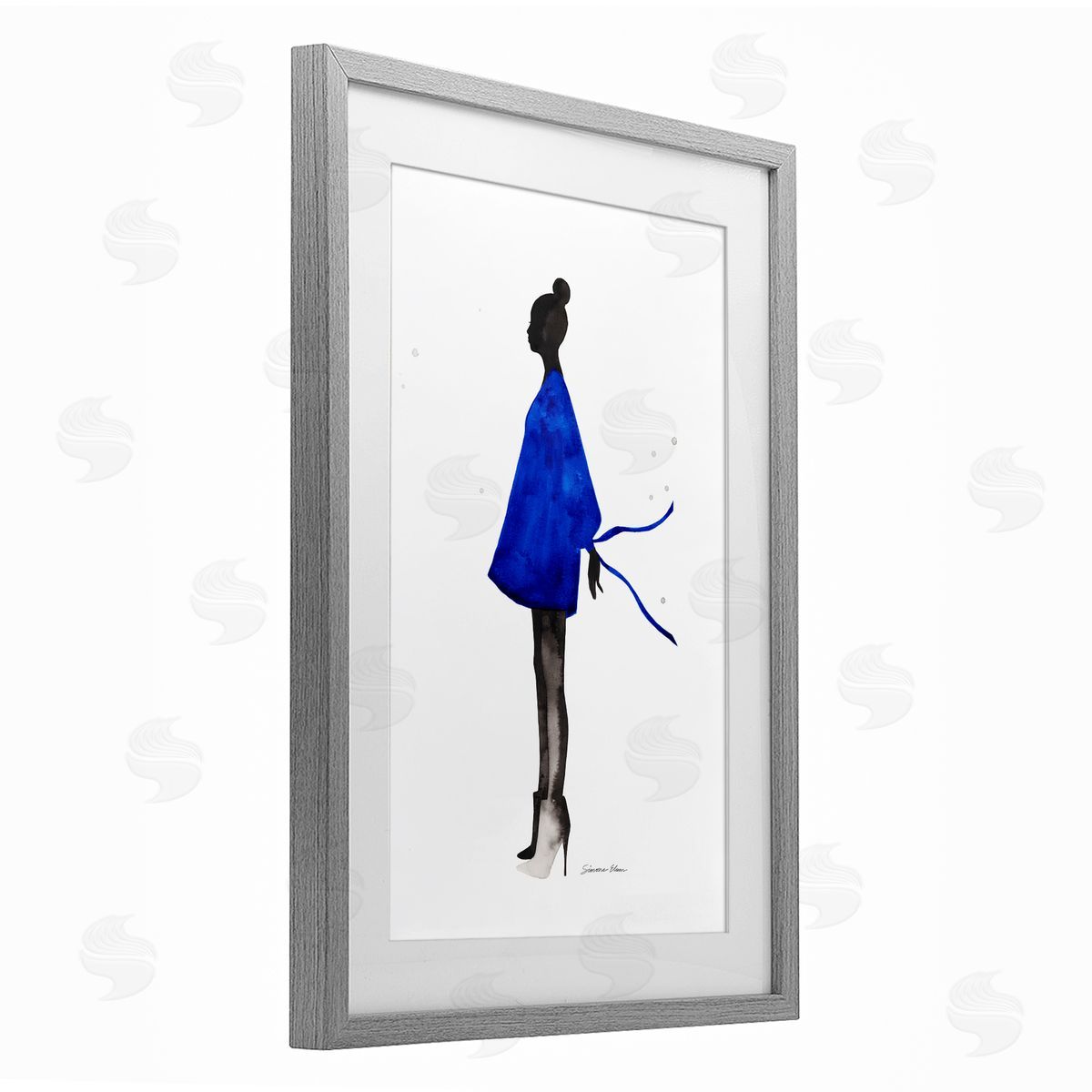 Simone Elum Girl In Blue Dress Silhouette Canvas Wall Art Print