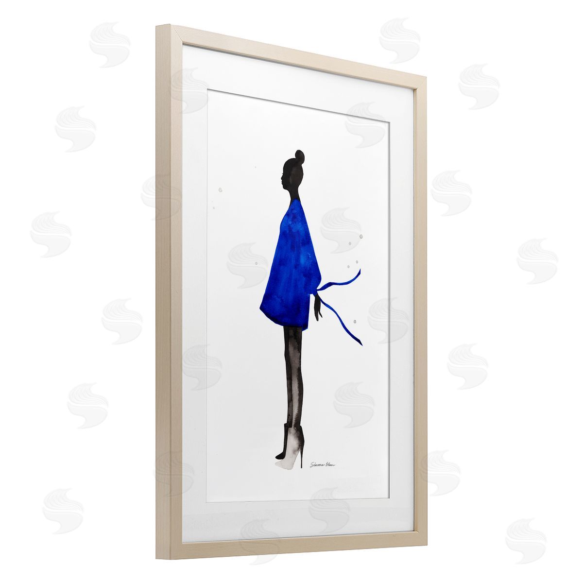 Simone Elum Girl In Blue Dress Silhouette Canvas Wall Art Print