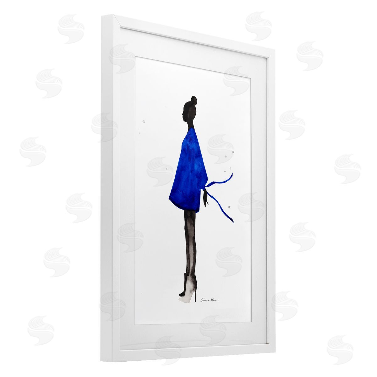 Simone Elum Girl In Blue Dress Silhouette Canvas Wall Art Print
