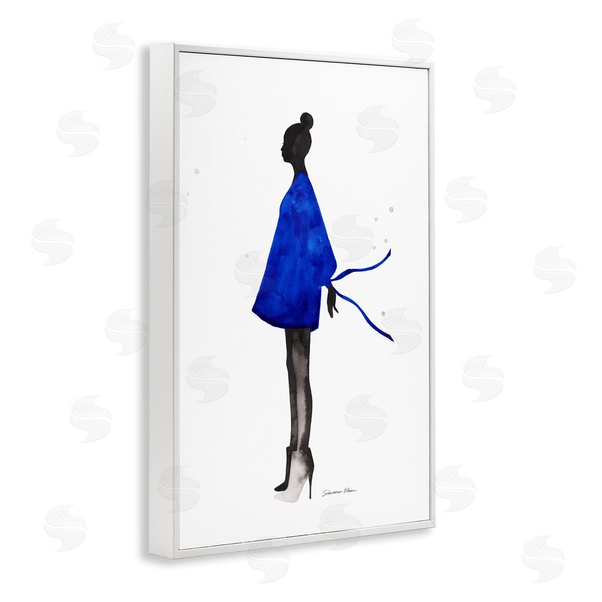 Simone Elum Girl In Blue Dress Silhouette Canvas Wall Art Print